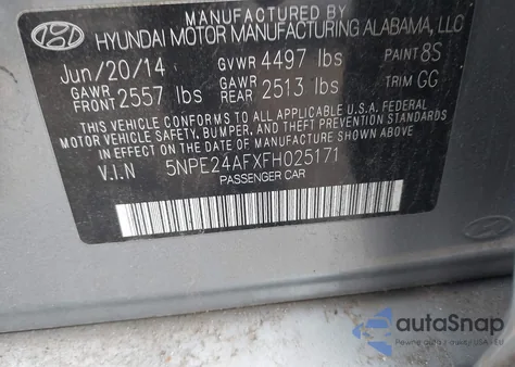 2015 Hyundai Sonata Se z USA, uszkodzony, nr VIN 5NPE24AFXFH025171